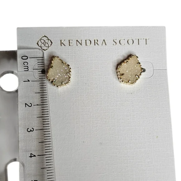 Kendra Scott Tessa Druzy Teardrop Cream Crystal Stud Earrings in Gold Setting - Picture 5 of 5